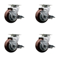 Service Caster 4 Inch Poly on Polyolefin Swivel Caster Set with Roller Bearings and Brakes SCC SCC-20S420-PPUR-TLB-4